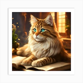 Cat Reading A Book Art Print