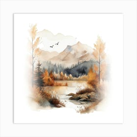 Watercolor Autumn Landscape 51 Art Print