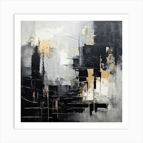 Abstract Painting, Create An Abstract Composition With Bold Black Brushstrokes On A Light Grey Canvas Emphasizing 2 Art Print