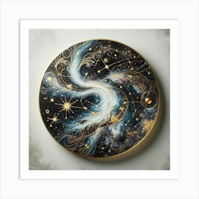 Swirling Galaxies And Constellations With Gold Leaf Accents (2) Art Print