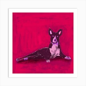 Dog in pink 1 Art Print