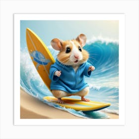 Hamster On A Surfboard Art Print