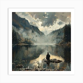 Man Sitting By A Lake Art Print