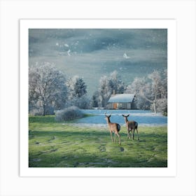 Deer In The Snow 15 Art Print