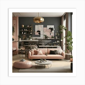 Pink Living Room Art Print