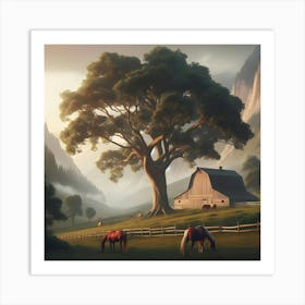 Horses Grazing In A Field 1 Art Print