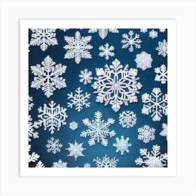 Snowflakes On Blue Background 5 Art Print