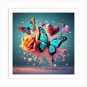 Butterflies And Roses Art Print