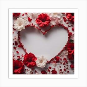 Heart Shaped Red And White Flowers Art Print
