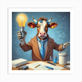 Cow With Light Bulb 3 Art Print