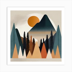 Forest And Mountains, Geometric Abstract Art Print