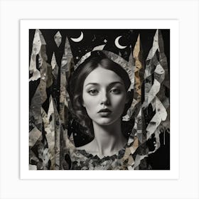 Girl With A Moon Art Print