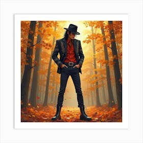 Michael Jackson In A Watercolor Autumn Forest Setting 1 Art Print