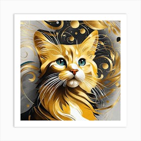 Gold Cat Painting Art Print