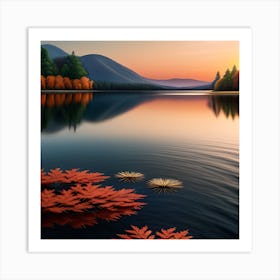 A Tranquil Lakeside in Fall Art Print