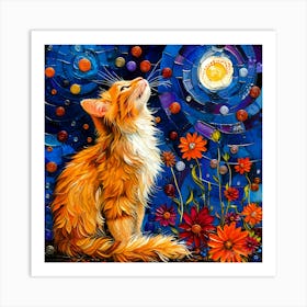 Kitty - Cat In Moonlight Art Print