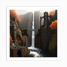 Leonardo Diffusion Xl A Gothic Render Of Multnomah Falls With 1 Art Print