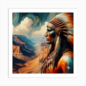 Native American Statue Overlooking Grand Canyon 2 Copy Art Print