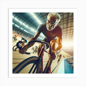 Senior Cyclist Racing In The Track Art Print