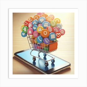 Shopping Cart With Social Media Icons Art Print