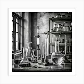 Black And White Chemistry Lab Art Print