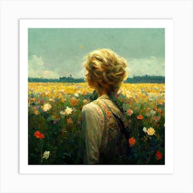 Blonde Child In Flower Field Square Art Print