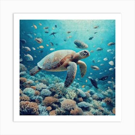 Exploring Sea Turtle Mosaic Art Print