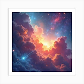 Vibrant Watercolor Depiction Of Galactic Dust Clouds 1 Art Print