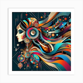 Abstract Woman With Colorful Hair Art Print