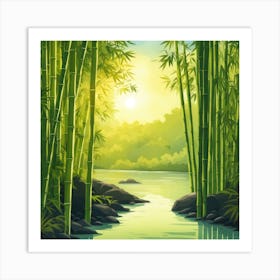 A Stream In A Bamboo Forest At Sun Rise Square Composition 23 Art Print