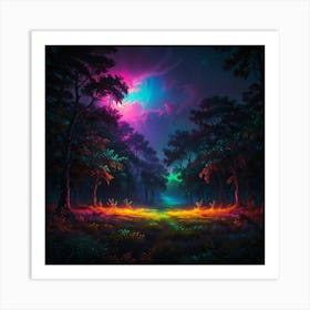 Dark Forest With Rainbow Art Print