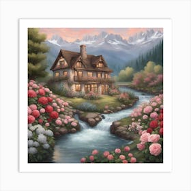 Cottage By The Stream Art Print