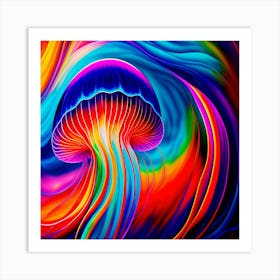 Psychedelic Jellyfish,A colorful illustration of a jellyfish Art Print