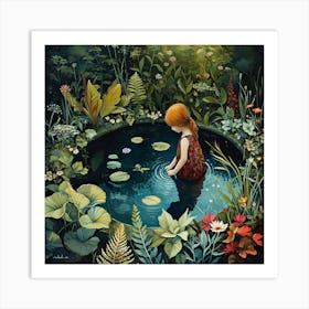 Little Girl In The Garden Pool Art Print