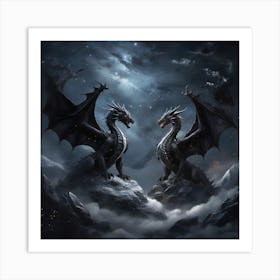 Two black as night dragons Art Print