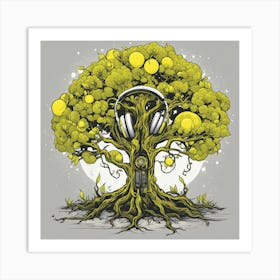 Cosmic Tree With Headphones 2 Art Print