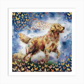 Golden Retriever With Butterflies Art Print