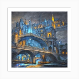 Fantasy Castle At Night Art Print