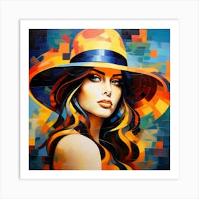 Abstract Puzzle Art Woman in a Hat 2 Art Print