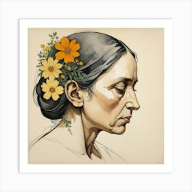 Woman With Flowers In Her Hair Art Print