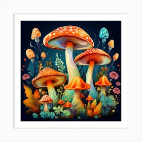 Mushrooms In The Forest 70 Art Print