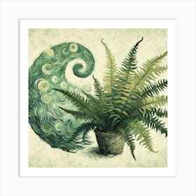 Van Gogh style, Green fern 3 Art Print