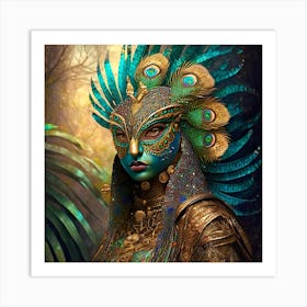 Firefly A Modern Illustration Of A Fierce Native American Warrior Peacock Iguana Hybrid Femme Fatale (18) Art Print