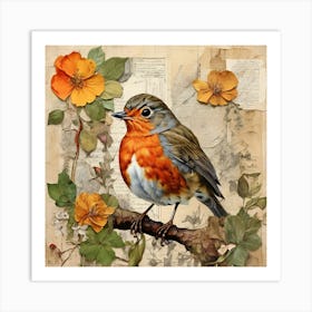 Bird Painting Collage European Robin 3 Art Print 3 Art Print