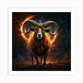 Ram With Fire In The Sky Art Print