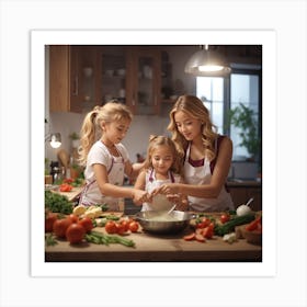 Photo Mother And Daughter Cooking At The 1 Art Print