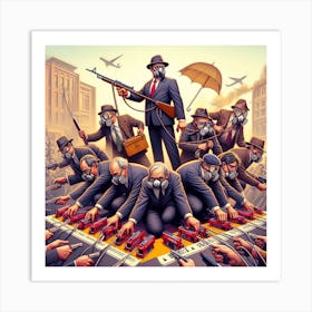 Group Of Men With Gas Masks Art Print