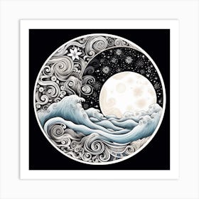 Moon And Waves 22 Art Print