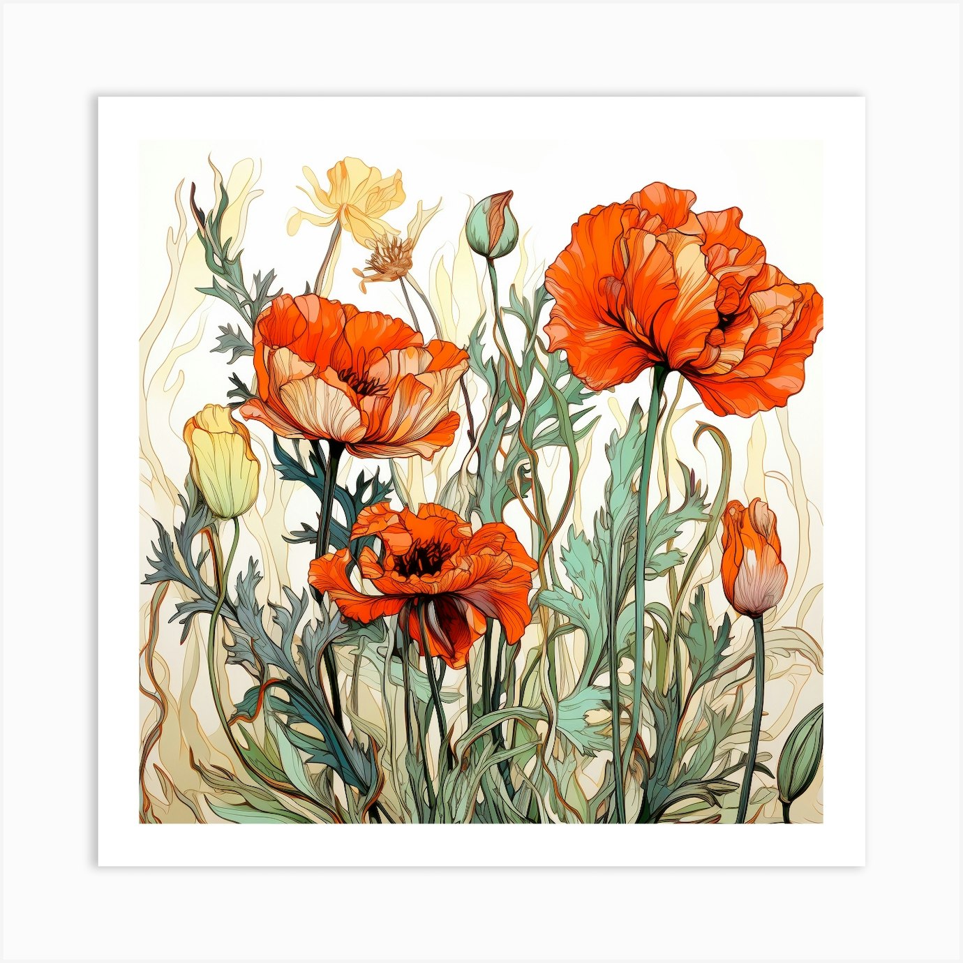 Flower Tapestry Blooming Poppies Artsy Print Wall Hanging Decor