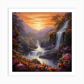 Sunset At The Waterfall Art Print